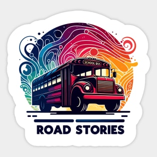 Artistic silhouette of a school bus, Road Stories Sticker